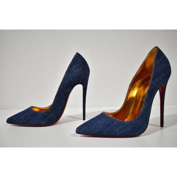 Christian Louboutin So Kate 120 Blue Denim Saba Gold Stiletto Heel Pump 38 - Picture 9 of 12